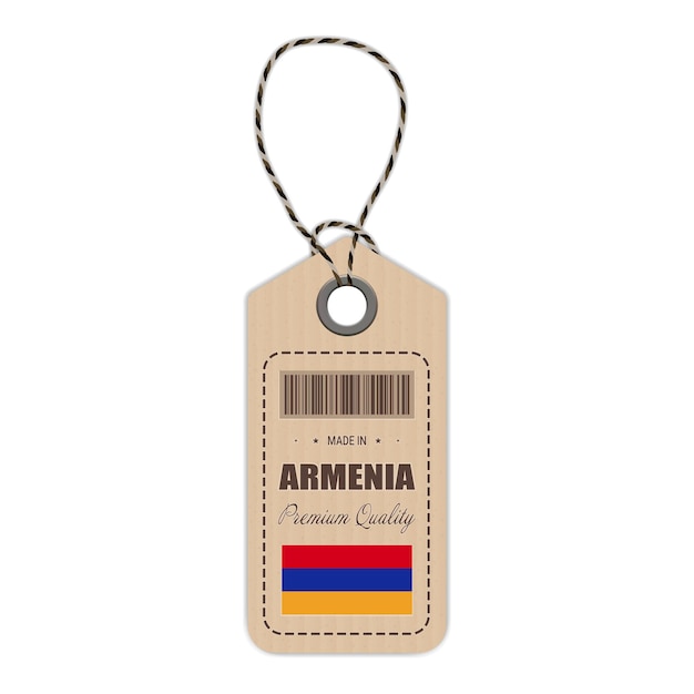 Etiqueta colgante hecha en Armenia con icono de bandera aislado en una ilustración vectorial de fondo blanco