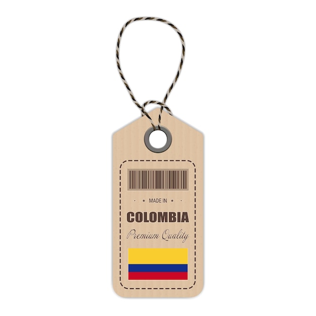 Etiqueta colgante hecha en colombia con icono de bandera aislado en una ilustración vectorial de fondo blanco