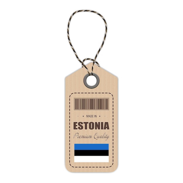 Etiqueta colgante hecha en estonia con icono de bandera aislado en una ilustración vectorial de fondo blanco