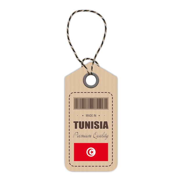 Vector etiqueta colgante hecha en túnez con icono de bandera aislado en una ilustración vectorial de fondo blanco