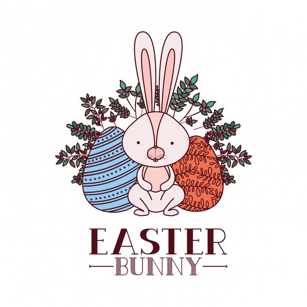 Etiqueta de conejito de Pascua con icono aislado huevo