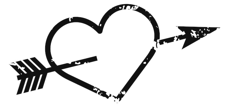 Vector etiqueta de corazón de flecha en estilo de sello postal grunge retro