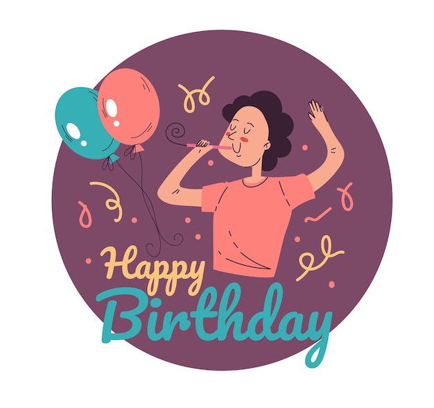 Etiqueta de cumpleaños feliz fiesta linda concepto aislado ilustración de diseño gráfico plano