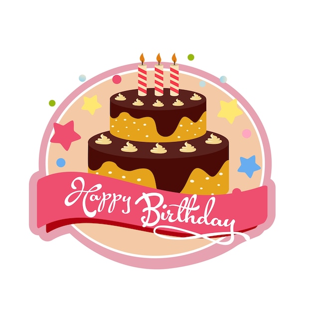 etiqueta de cumpleaños con torre de pastel