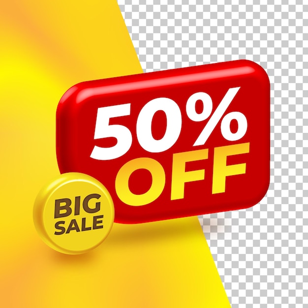 Etiqueta de descuento a mitad de precio Vector plantilla 3D