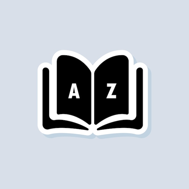 Etiqueta de diccionario. Glosario. Insignia con libro. Logotipo del diccionario. Icono de biblioteca. Vector sobre fondo aislado. EPS 10.