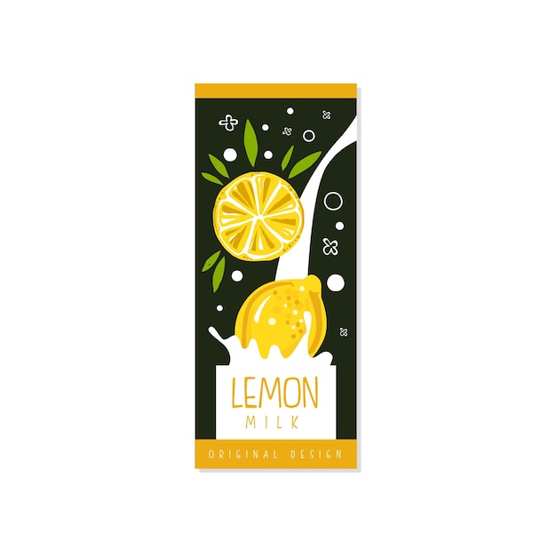 Etiqueta de diseño original del logotipo de leche de limón para productos lácteos naturales saludables con vector de fruta fresca Ilustración
