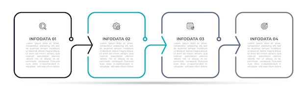 Vector etiqueta de diseño de plantilla de infografía de línea delgada con 4 opciones o pasos ilustración vectorial