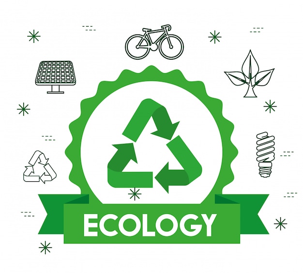 Etiqueta ecológica con signo de reciclaje y cinta