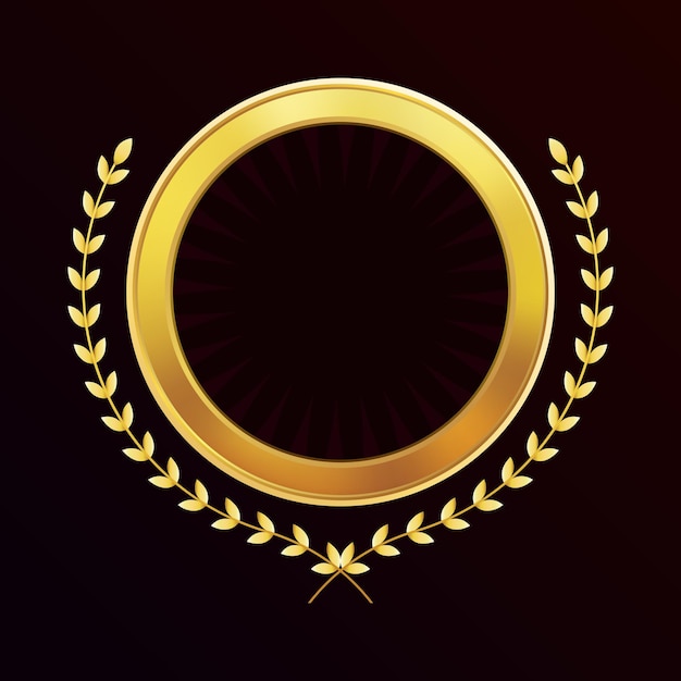 Etiqueta de emblema de insignia brillante ganador de laurel de medalla de oro real