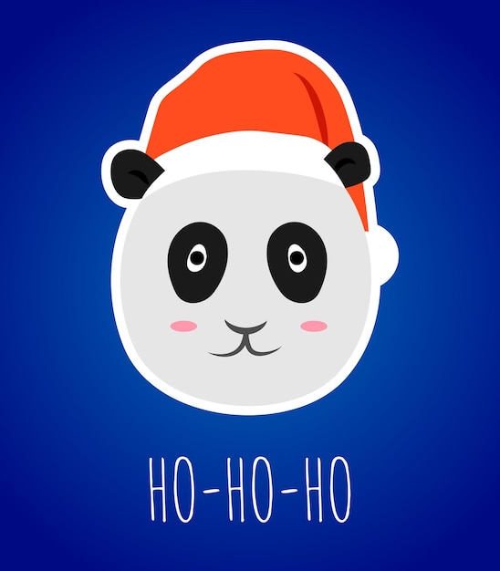 Etiqueta engomada de la cabeza del oso panda en rojo santa hat celebración de Navidad vector ilustración tarjeta plana carácter divertido año nuevo concepto de invierno