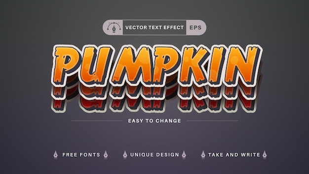 Etiqueta engomada de calabaza efecto de texto editable, estilo de fuente