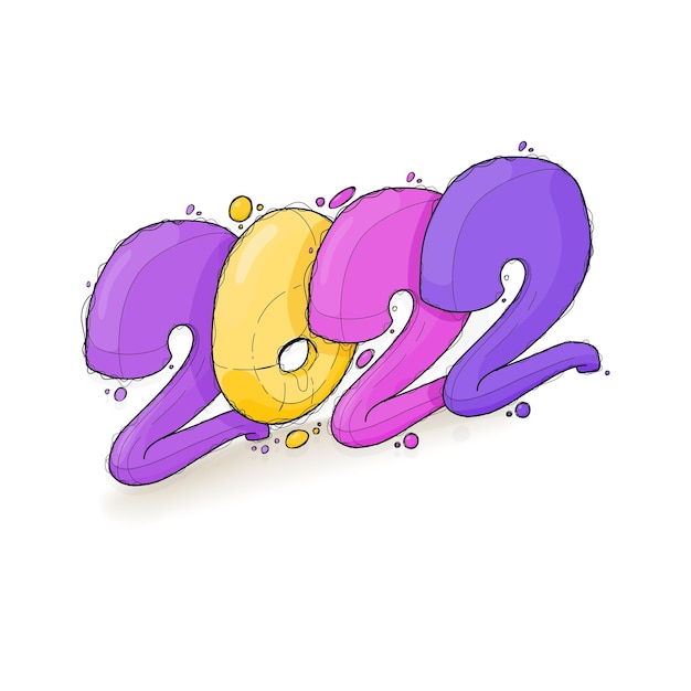Etiqueta engomada colorida de dibujos animados para el año nuevo 2022