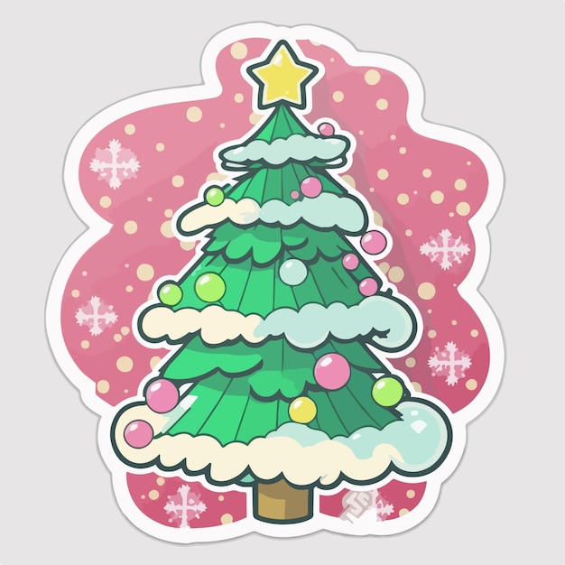 Etiqueta engomada de dibujos animados de árbol de Navidad árbol de Navidad con elementos de pegatinas de juguetes Multicolor