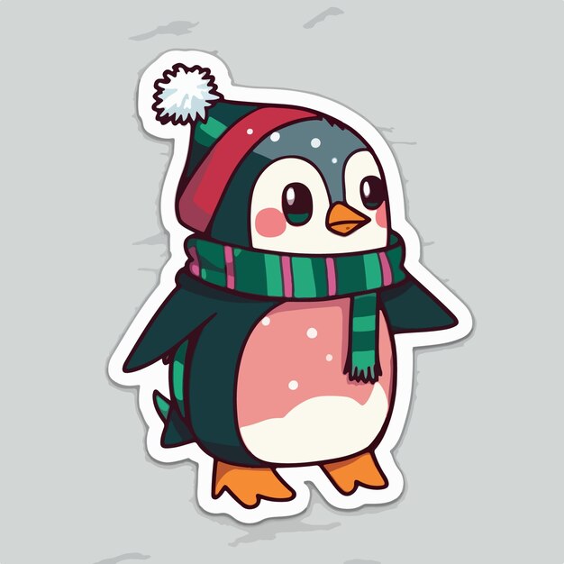 Etiqueta engomada de dibujos animados de pingüinos de Navidad pingüino de Navidad en elementos de pegatinas de sombrero Colección Newyear