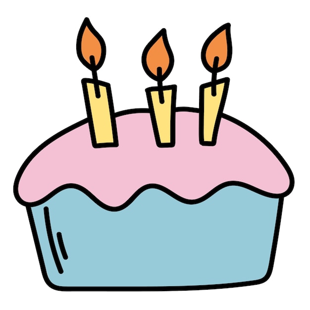 Etiqueta engomada del Doodle con lindo pastel de cumpleaños