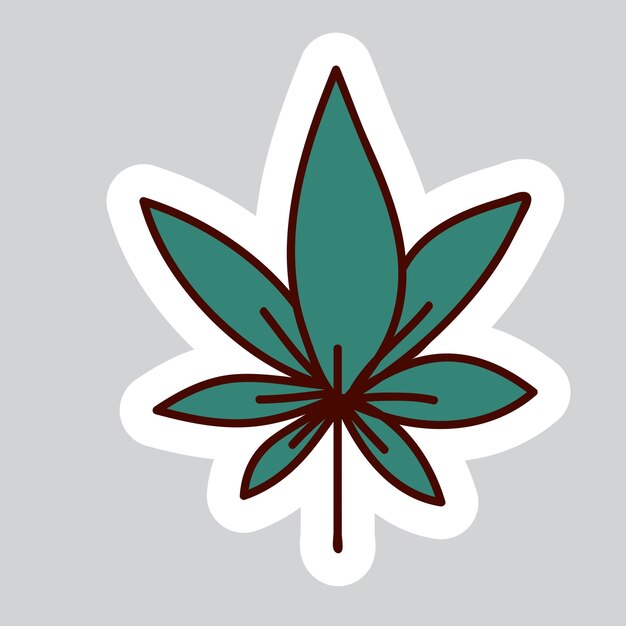 Vector etiqueta engomada del doodle del vector de los estilos de los años 70 hoja de marihuana