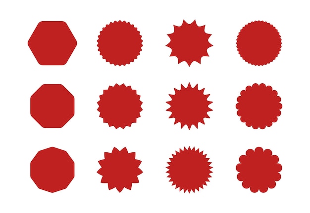Etiqueta engomada de la estrella de llamada Etiqueta de la insignia del precio de Starburst Icono de etiqueta promocional con borde festoneado Círculos de venta ondulados y sellos de elipse Ilustración vectorial aislada en fondo blanco
