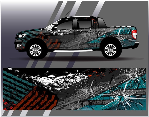 Vector etiqueta engomada de la etiqueta del camión y de la furgoneta de carga del vector del diseño del abrigo del coche