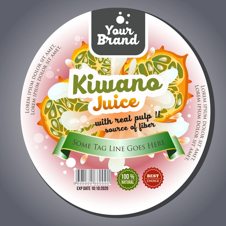 etiqueta engomada de la etiqueta del jugo kiwano
