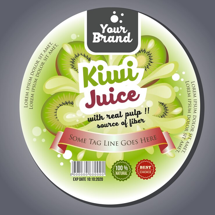etiqueta engomada de la etiqueta del jugo de kiwi