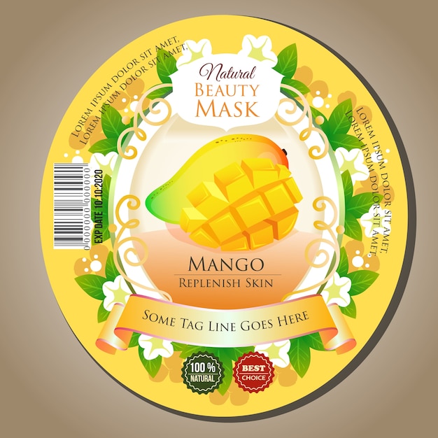 etiqueta engomada de etiqueta de mango máscara de belleza