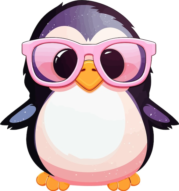 Etiqueta engomada de las gafas de sol del pingüino de Kawaii