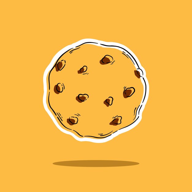 Etiqueta engomada de la galleta con chispas de chocolate delicioso dulce concepto dibujado a mano