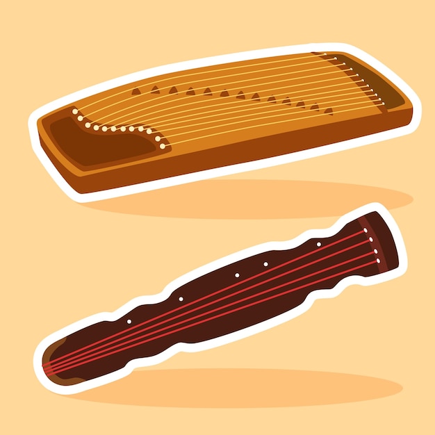 Vector etiqueta engomada del guzheng de china del instrumento musical