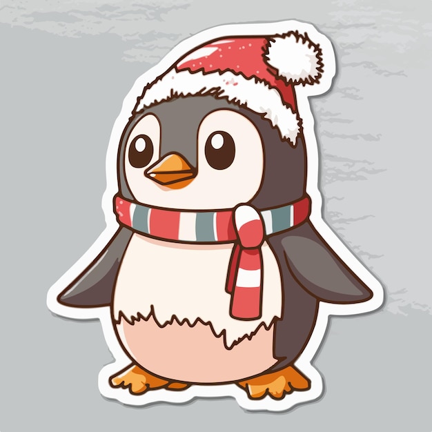Etiqueta engomada de la historieta del pingüino de Navidad pingüino de Navidad en la colección de pegatinas de sombrero Vacaciones de invierno