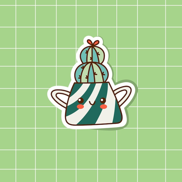 Etiqueta engomada linda del cactus en una olla Una planta hogareña y acogedora Imprimir para camisetas postales carteles Vector doodle ilustración