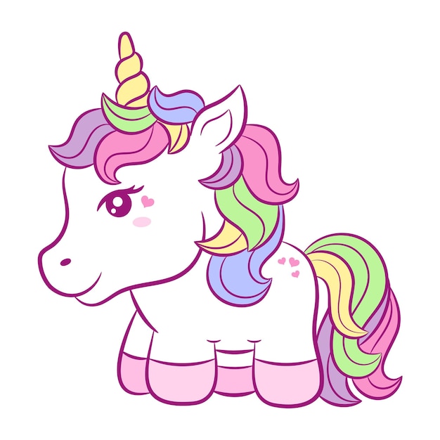 Etiqueta engomada linda del dibujo del unicornio con los colores del arco iris