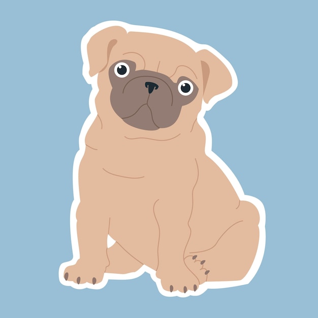 Vector etiqueta engomada linda del pug ilustración vectorial para niños