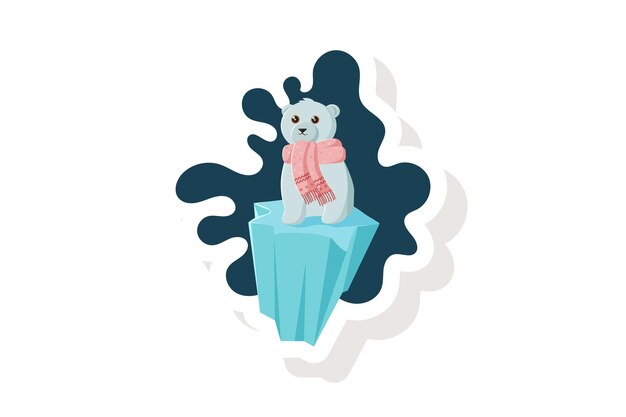 Etiqueta engomada del oso polar en la ilustración de Vector de hielo