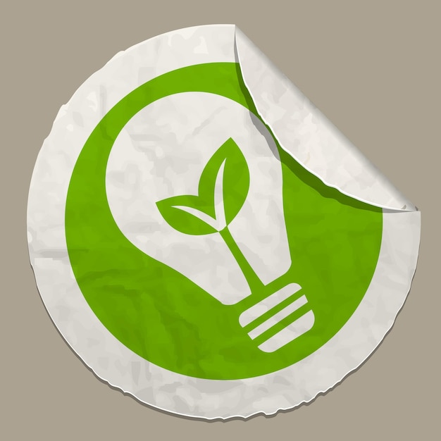 Vector etiqueta engomada de papel realista de símbolo de energía verde con borde curvo
