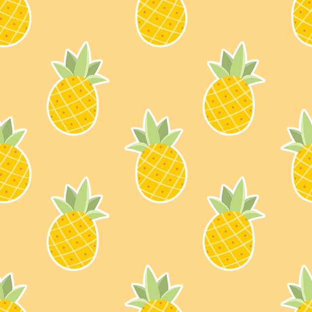 Etiqueta engomada de la piña sin fisuras en el patrón de dibujos animados de verano