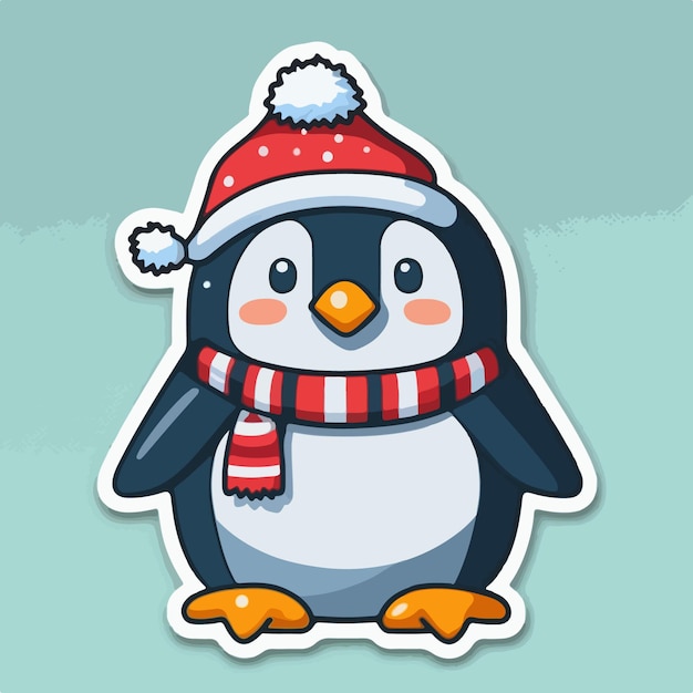 Etiqueta engomada del pingüino de Navidad colección de pegatinas de pingüinos de Navidad en el sombrero Vacaciones de invierno