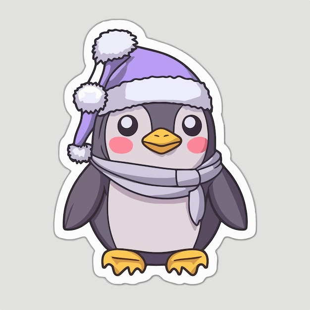 Etiqueta engomada del pingüino de Navidad elementos de pegatinas de pingüino de Navidad en sombrero Colección de invierno