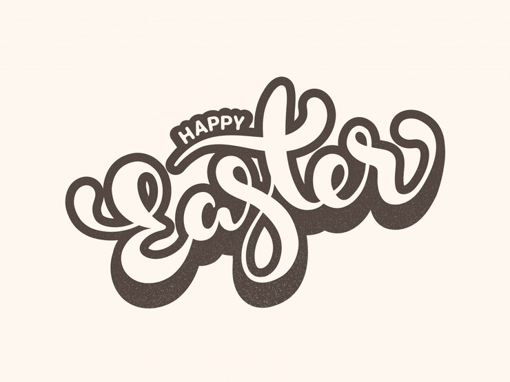 Vector etiqueta engomada plana estilo feliz pascua fuente sobre fondo beige.