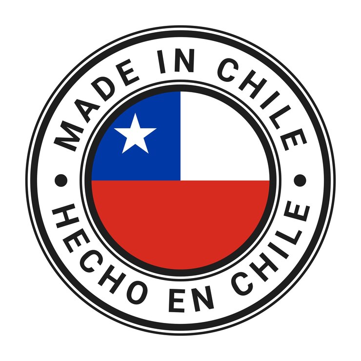 Vector etiqueta engomada redonda hecha en chile con la ilustración del vector de la bandera chilena