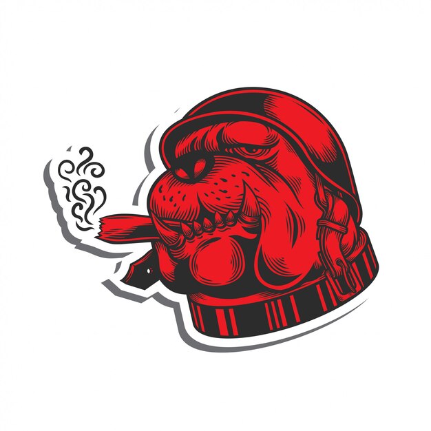 Etiqueta engomada roja del cigarrillo del humo del dogo del ejército