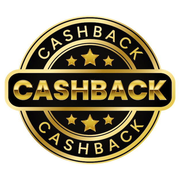 Etiqueta engomada del sello de oro Cashback con ilustración de vector de estrellas