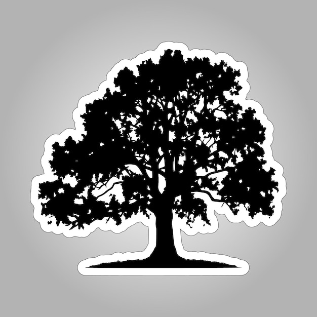 Vector etiqueta engomada de la silueta del árbol de roble negro sobre fondo blanco para imprimir