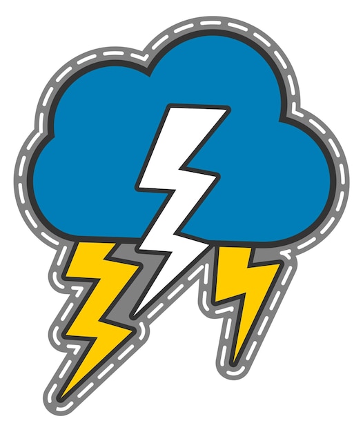 Vector etiqueta engomada de la tormenta parche colorido de la nube y del relámpago
