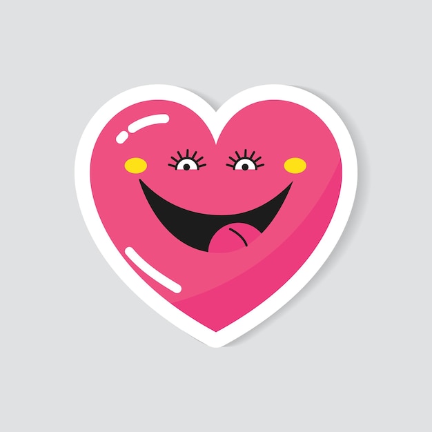 Etiqueta engomada del vector corazón rosa con una cara linda. Un símbolo del amor y el día de San Valentín.