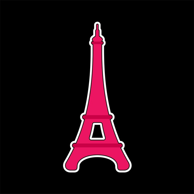 Vector etiqueta engomada del vector de estilo plano de la torre eiffel en color rosa