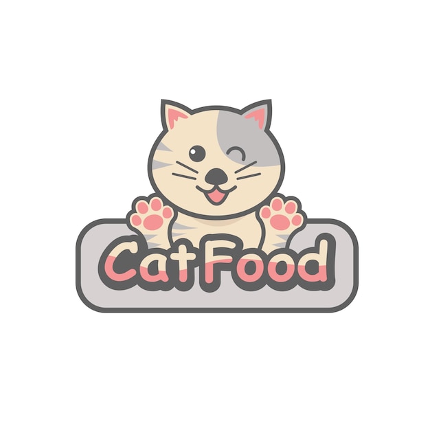 Etiqueta engomada del vector del icono de la comida para gatos y plantilla de diseño de concepto de insignia