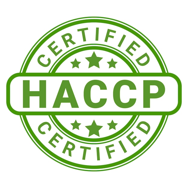 Etiqueta engomada verde del sello HACCP certificado con la ilustración del vector de las estrellas