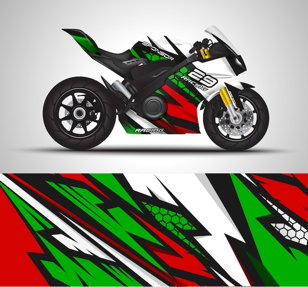 Etiqueta de envoltura de motocicleta e ilustración de etiqueta de vinilo.