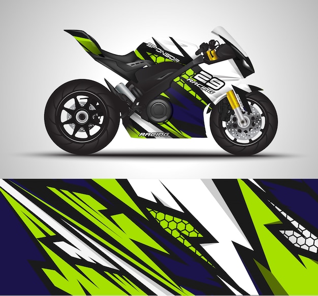 Vector etiqueta de envoltura de motocicleta e ilustración de etiqueta de vinilo.